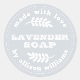 Pegatina Redonda Jabón de lavanda personalizado Pastel Azul