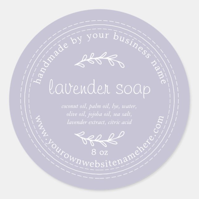 Pegatina Redonda Jabón de lavanda rústico hecho a mano morado (Anverso)
