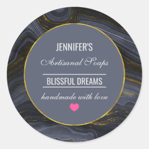 Pegatina Redonda Jabón de resumen moderno negro y oro agate de pied