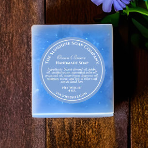 Pegatina Redonda Jabón de texto blanco azul claro estilo vintage co