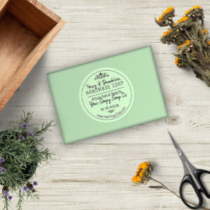 Pegatina Redonda Jabón de tipografía con letras de mano verde paste