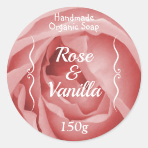 Pegatina Redonda Jabón de vainilla y Rosa hecho a mano