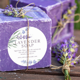 Pegatina Redonda Jabón floral de lavanda a la acuarela