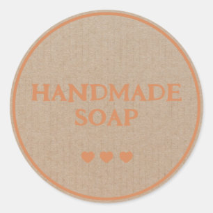Pegatina Redonda Jabón Hecho a Mano Papel Kraft Marrón Retro Boho