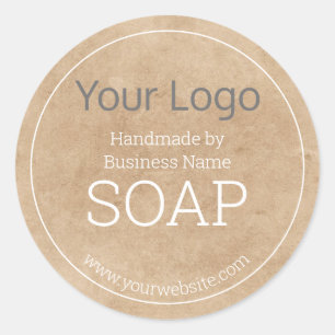 Pegatina Redonda Jabón hecho a mano Tu logotipo Papel Kraft Rústico