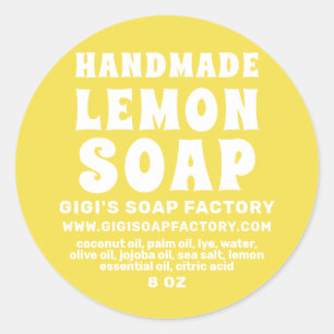 Pegatina Redonda Jabón moderno de limón hecho a mano que ilumina el