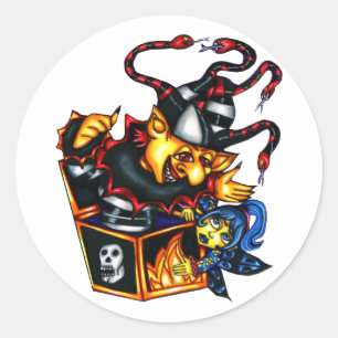 Pegatina Redonda Jack en la caja y arte de fantasía de Gótico de ha