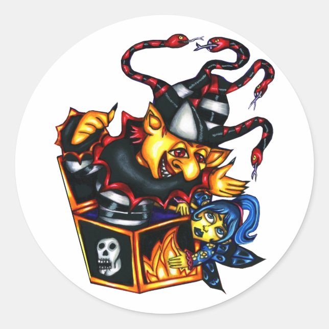 Pegatina Redonda Jack en la caja y arte de fantasía de Gótico de ha (Anverso)