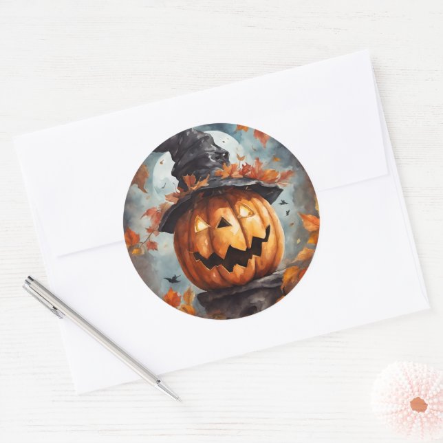Pegatina Redonda Jack O Lantern (Sobre)