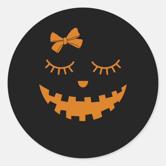 Pegatina Redonda Jack O Lantern Eyelashes Calabaza Face Halloween G (Anverso)