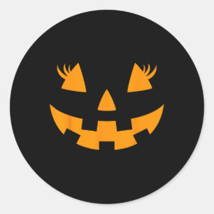 Pegatina Redonda Jack O Lantern Face Pumpkin Eyelashes Halloween Co