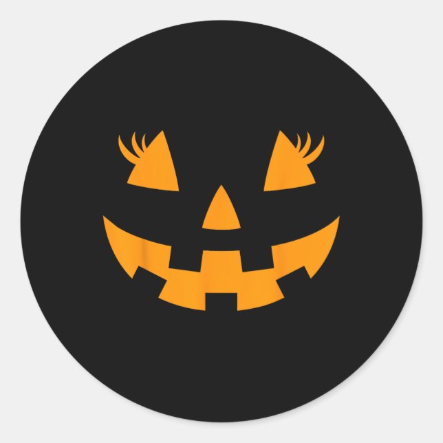 Pegatina Redonda Jack O Lantern Face Pumpkin Eyelashes Halloween Co (Anverso)