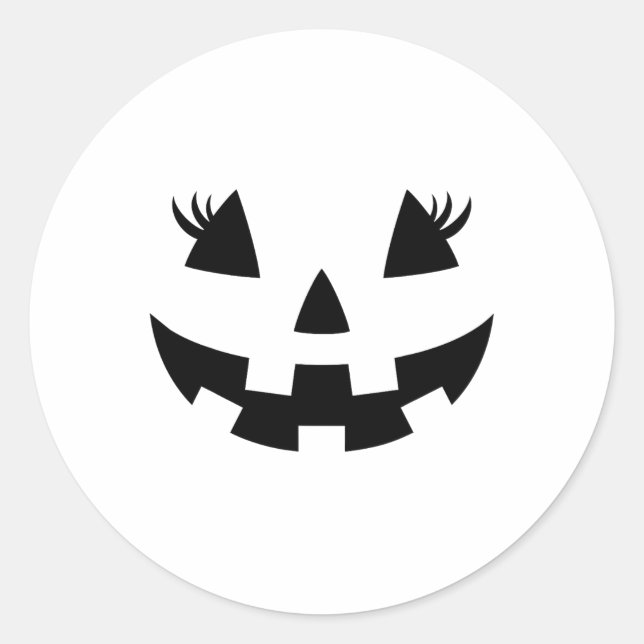 Pegatina Redonda Jack O Lantern Face Pumpkin Eyelashes Halloween Co (Anverso)