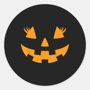 Pegatina Redonda Jack O Lantern Face Pumpkin Eyelashes Halloween Co