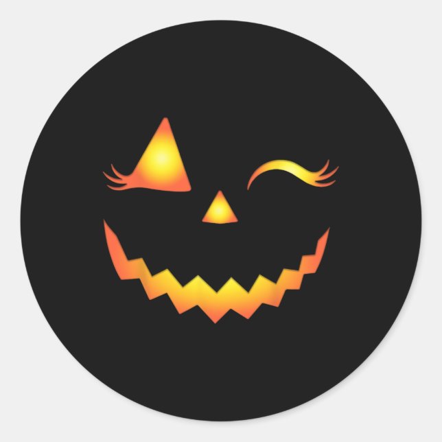 Pegatina Redonda Jack O Lantern Face Pumpkin Eyelashes Halloween Co (Anverso)