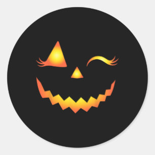 Pegatina Redonda Jack O Lantern Face Pumpkin Eyelashes Halloween Co