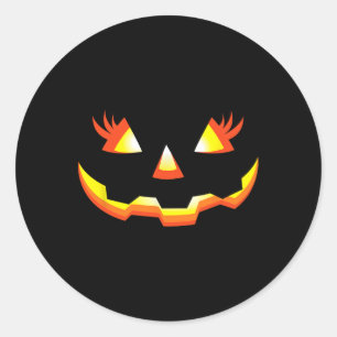 Pegatina Redonda Jack O Lantern Face Pumpkin Eyelashes Halloween Co