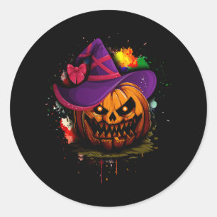 Pegatina Redonda Jack O Lantern Face Pumpkin Scary Witch Halloween