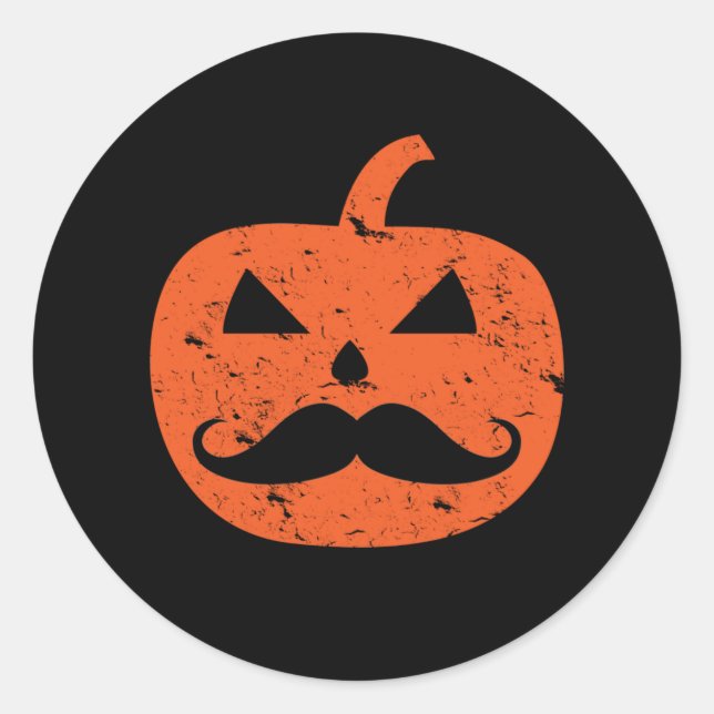 Pegatina Redonda Jack O Lantern Mustache Pumpkin Funny Halloween (Anverso)