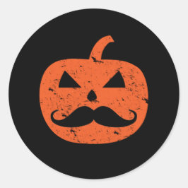 Pegatina Redonda Jack O Lantern Mustache Pumpkin Funny Halloween