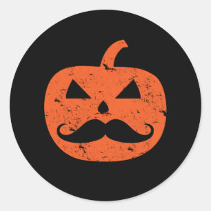 Pegatina Redonda Jack O Lantern Mustache Pumpkin Funny Halloween