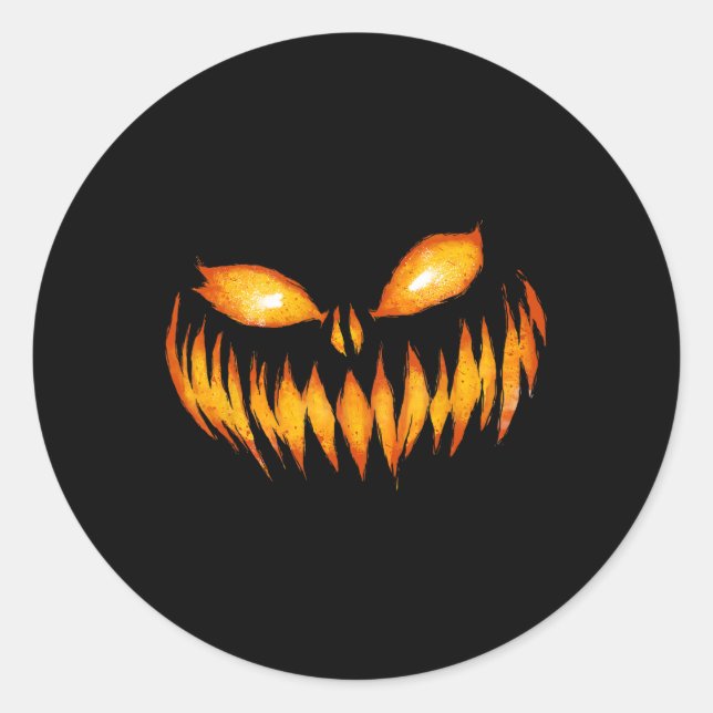 Pegatina Redonda Jack O Lantern Scary Cared de calabaza tallada Hal (Anverso)