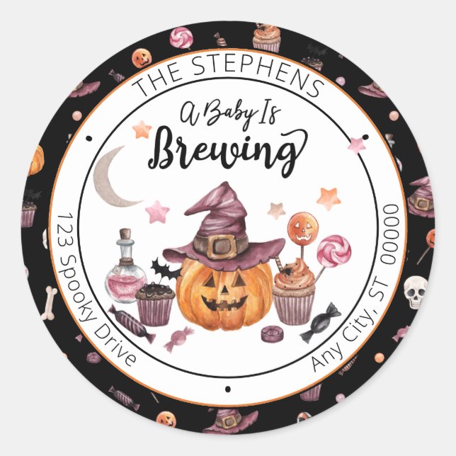 Pegatina Redonda Jack-O-Lantern: Un bebé está preparando dirección  (Anverso)