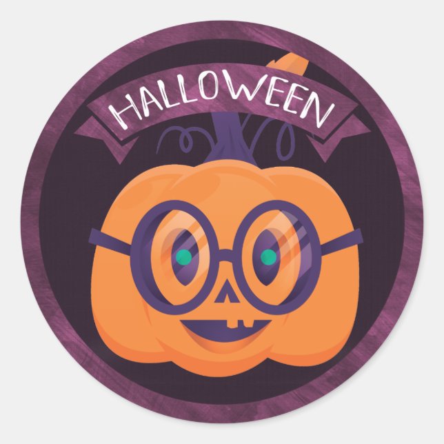 Pegatina Redonda Jack O'Lantern Con Glass Halloween (Anverso)