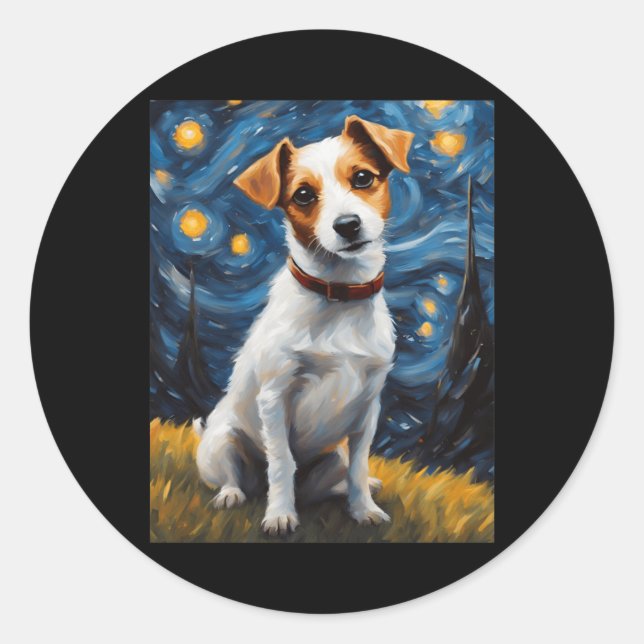 Pegatina Redonda Jack Russel con pintura de collar (Anverso)