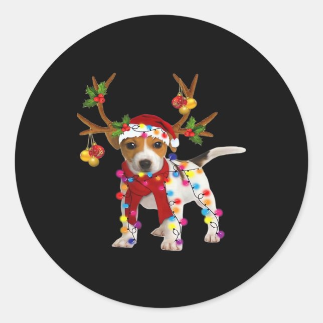 Pegatina Redonda Jack russell Dog Gorgeous Reindes Navidades ligero (Anverso)