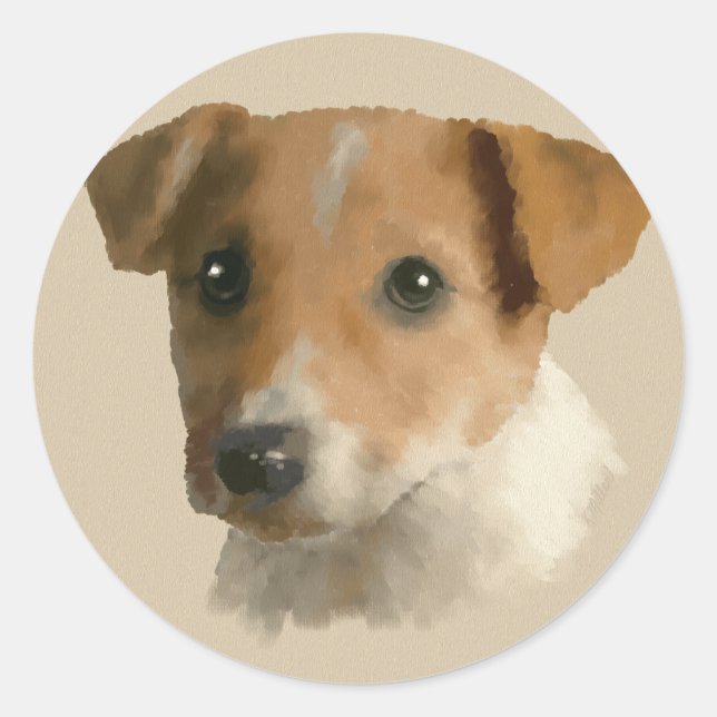 Pegatina Redonda Jack Russell Puppy (Anverso)