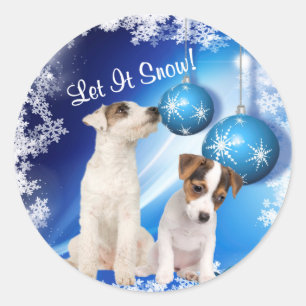 Pegatina Redonda Jack Russell Terrier Puppy Deja Que Nieva A Los Pe