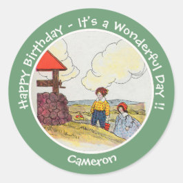 Pegatina Redonda Jack y Jill Mother Goose Artículos de fiesta de cu