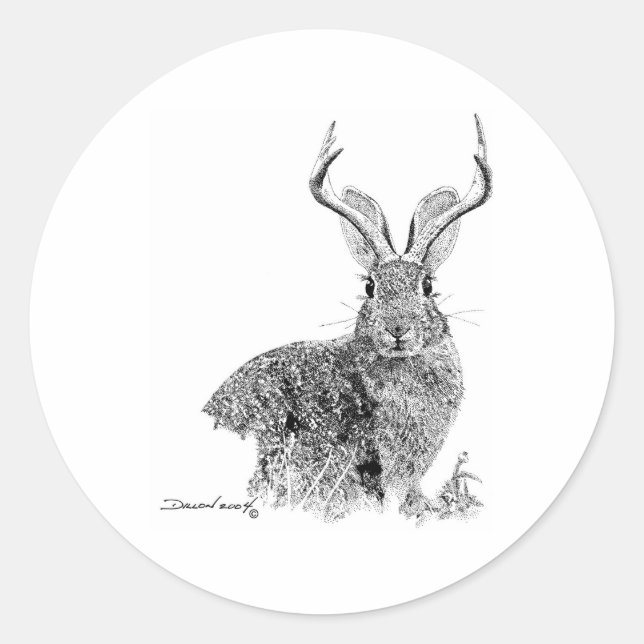 Pegatina Redonda Jackalope (Anverso)