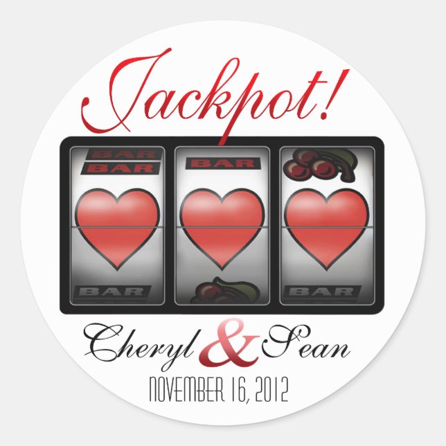 Pegatina Redonda Jackpot Hearts que lo estamos haciendo en Las Vega (Anverso)