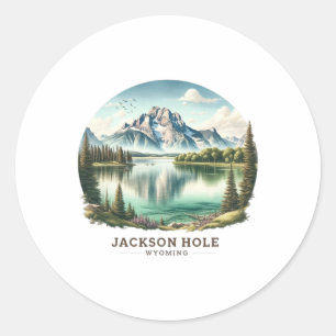 Pegatina Redonda Jackson Hole Wy Wyoming Lago Jenny Esquí Nieve