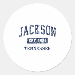 Pegatina Redonda Jackson Tennessee Tn Vintage Deportes Establecidos