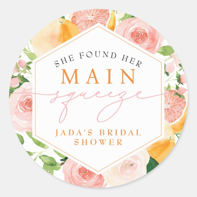 Pegatina Redonda JADA Citrus Fruit Main Squeeze Bridal Shower (Anverso)