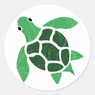 Pegatina Redonda Jade Green Sea Turtle Mosaic Art