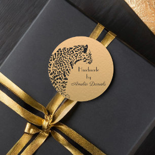 Pegatina Redonda Jaguar negro y oro hecho a mano por