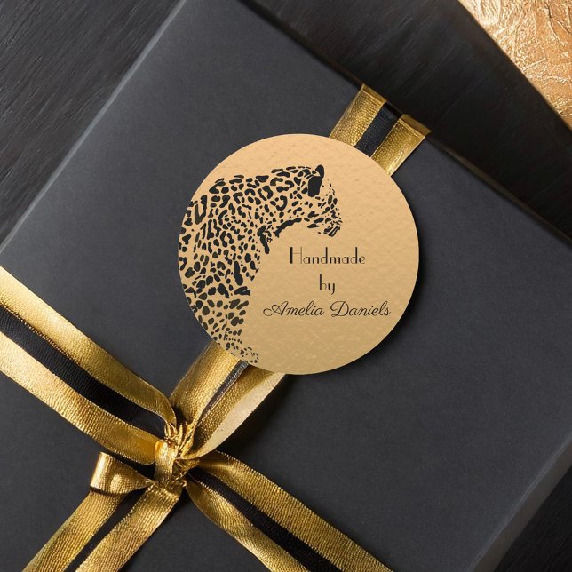 Pegatina Redonda Jaguar negro y oro hecho a mano por (Subido por el creador)