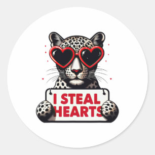 Pegatina Redonda Jaguar Roba Corazones Niños Hombres Mujeres Leopar