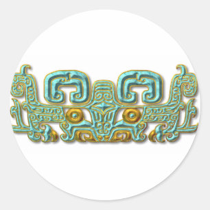 Pegatina Redonda Jaguar-turquesa maya y oro