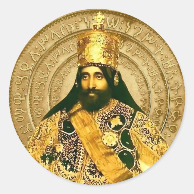 Pegatina Redonda Jah Rastafari Sticker Selassie I Rasta Reggae (Anverso)