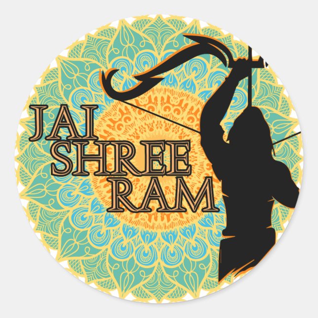 Pegatina Redonda Jai Shree Ram (Anverso)