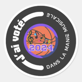 Pegatina Redonda J'ai voté dans la Manie Musicale 2024 (noir)