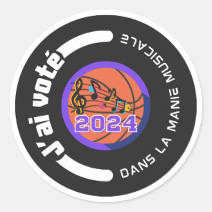 Pegatina Redonda J'ai voté dans la Manie Musicale 2024 (noir)