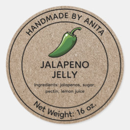 Pegatina Redonda Jalapeno Jelly Canning Jar Label Kraft Paper Style
