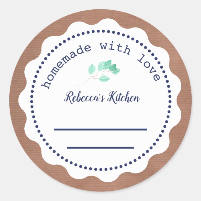 Pegatina Redonda Jam Canning personalizado | Casero con amor (Anverso)