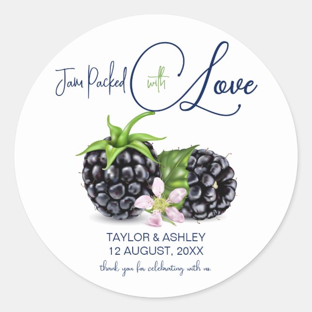 Pegatina Redonda Jam Packed with Love Blackberry Fruit | BODA (Anverso)